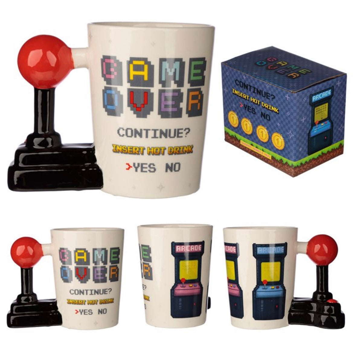 Load image into Gallery viewer, Game Over Joystick with Arcade Decal Ceramic Shaped Handle Mug

