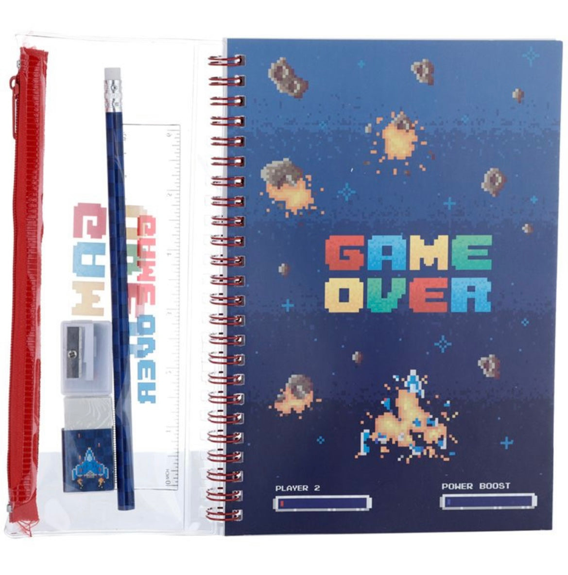 Game Over Ring Bound Notepad/Book & Pencil Case 6 Piece Set