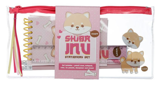 Adoramals Pets Shiba Inu Dog 7 Piece Clear Pencil Case Stationery Set