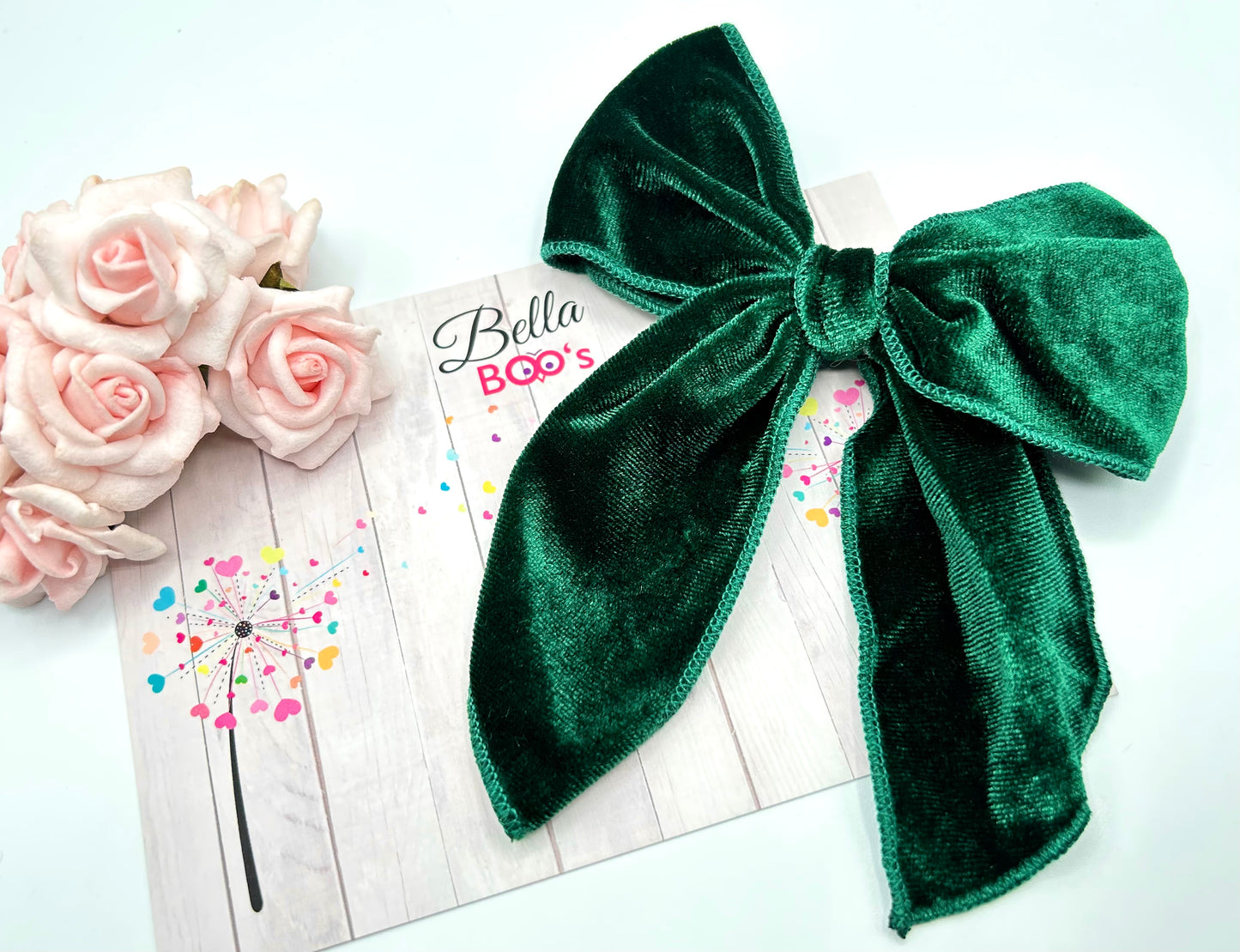 Green Velour Drop Tail Hair Bow