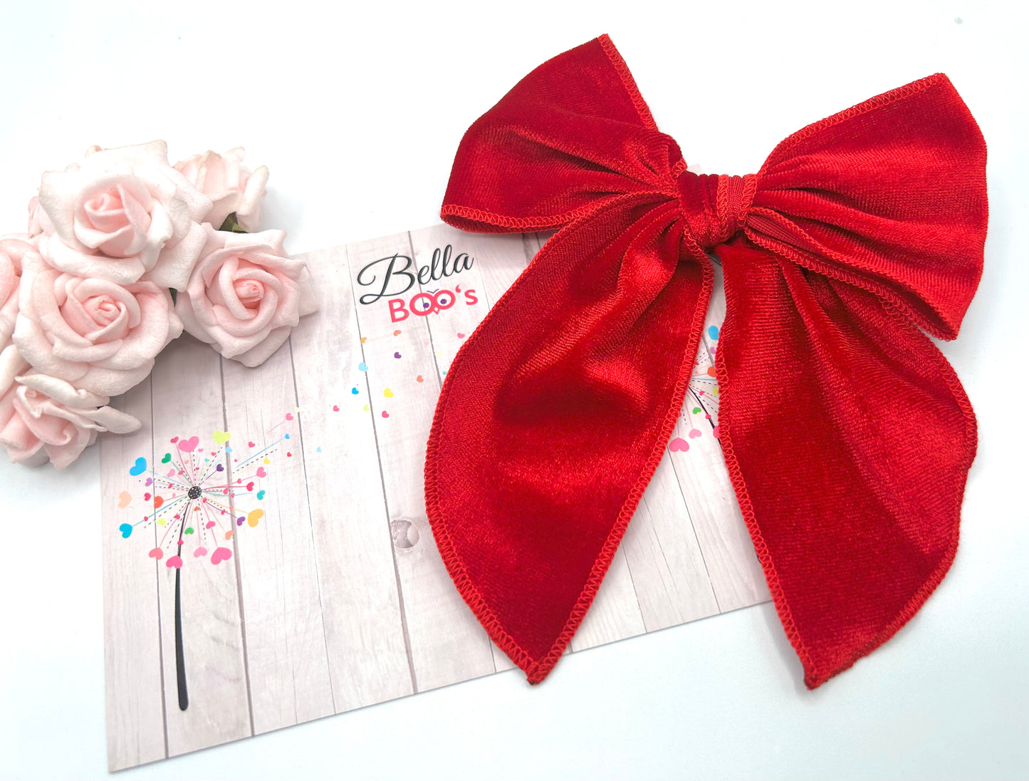 Load image into Gallery viewer, Red Velour Drop Tail Hair Bow
