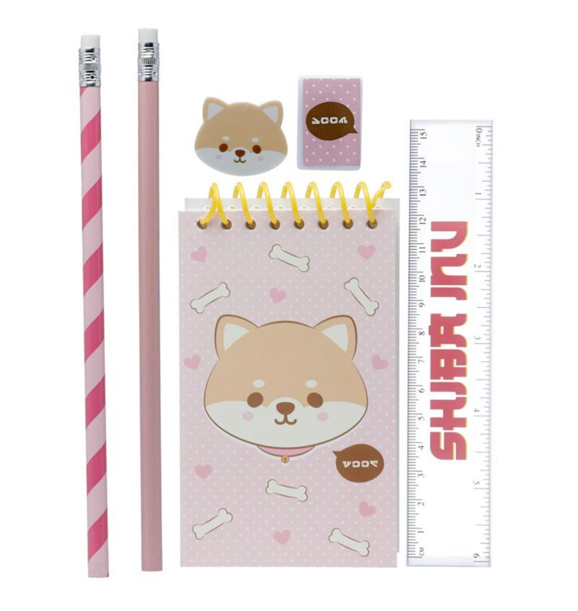 Load image into Gallery viewer, Adoramals Pets Shiba Inu Dog 7 Piece Clear Pencil Case Stationery Set
