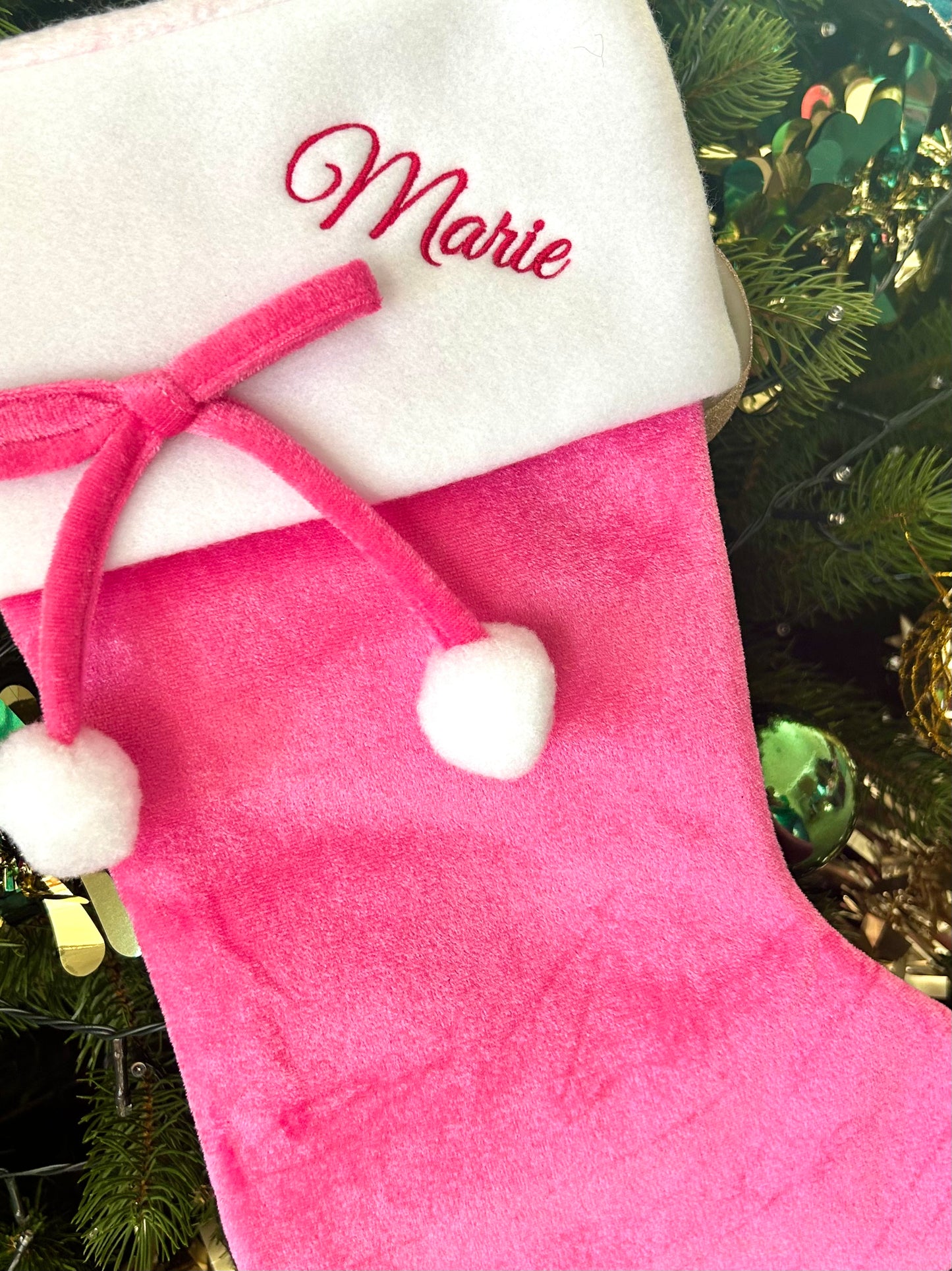 Christmas Personalised Embroidered Stocking - Blue Or Pink