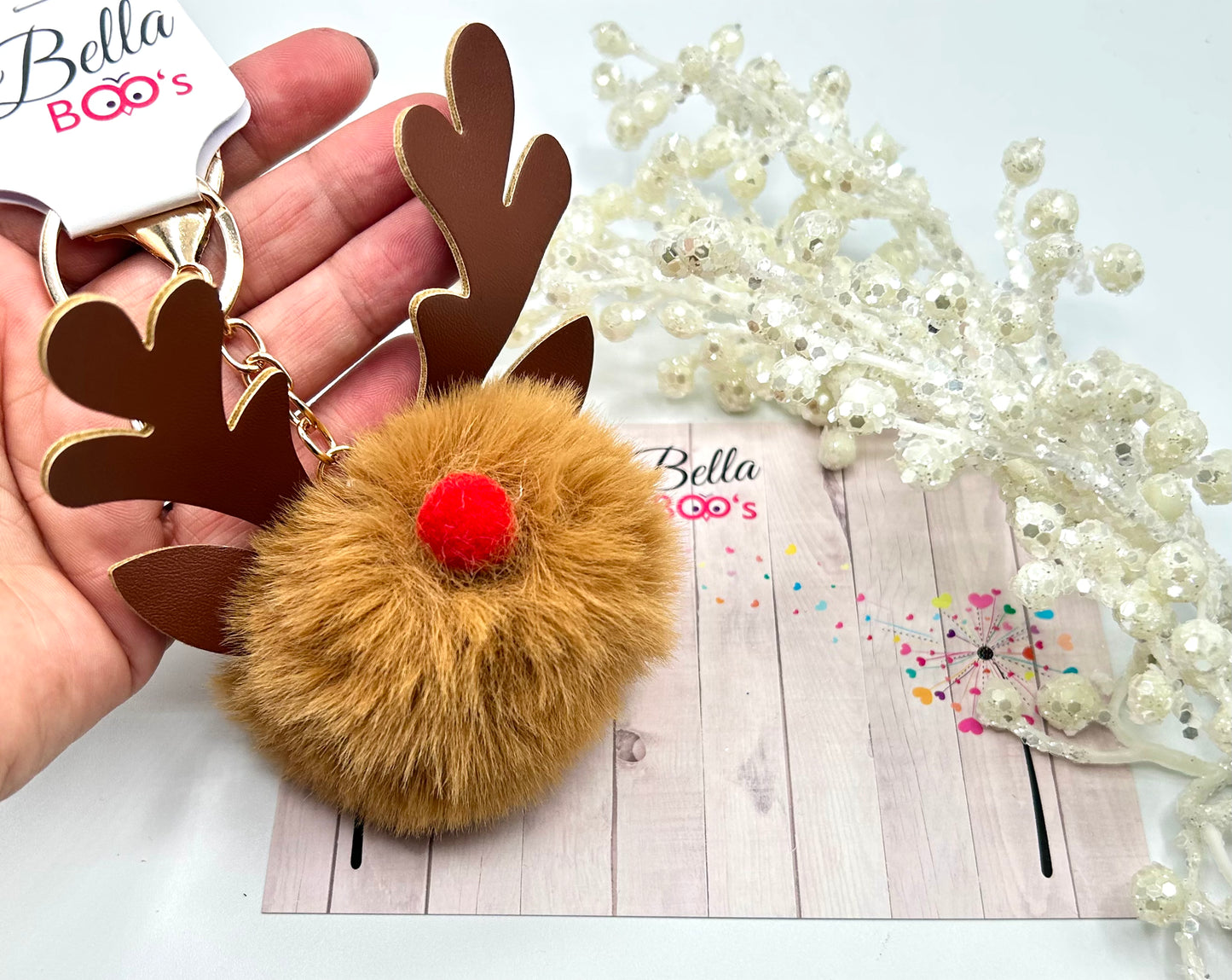 Christmas Fluffy Reindeer Keyring