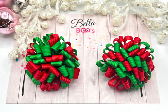 Christmas Loopy Ribbon Clip Set - Red & Green