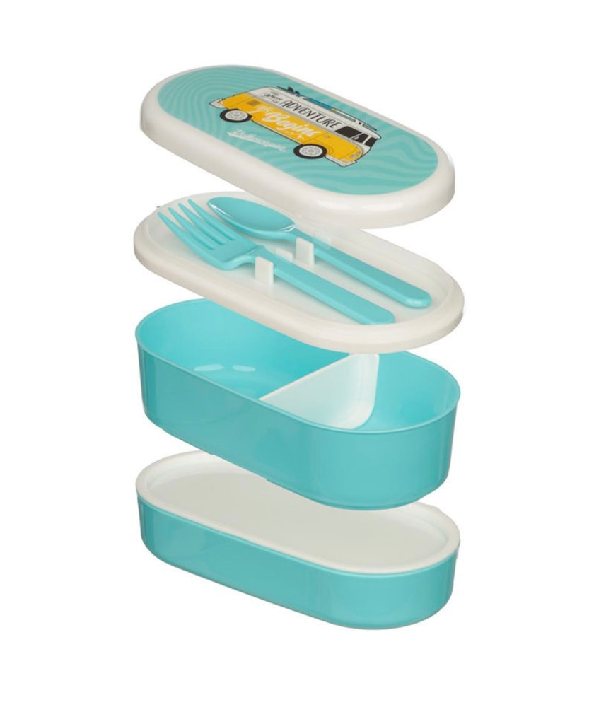 VW Camper Stacked Bento Lunch Bow With Cutlery - Blue Lunch boxes