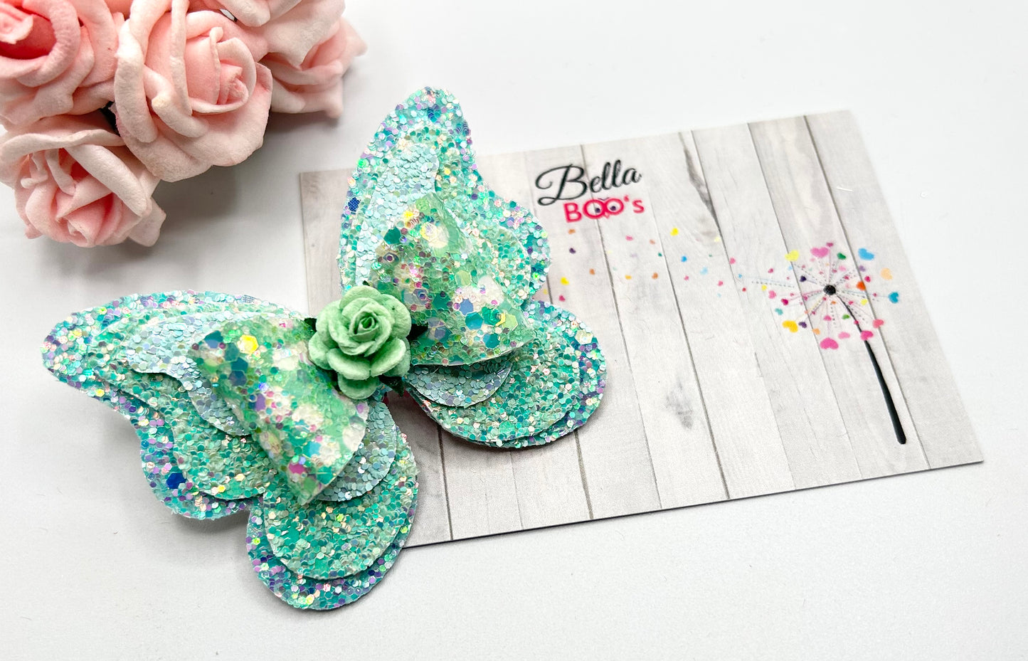 Load image into Gallery viewer, Mint Sparkle Butterfly Hair Bow Clip
