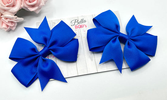 Load image into Gallery viewer, Royal Blue Pinwheel Hair Bow Set
