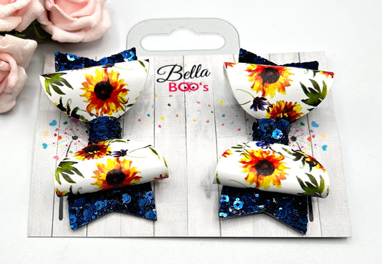 Load image into Gallery viewer, Sunflower Pigtail Hair Bow Set
