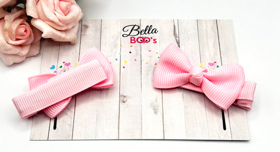 Ribbon Hair Bow Set - Baby Pink