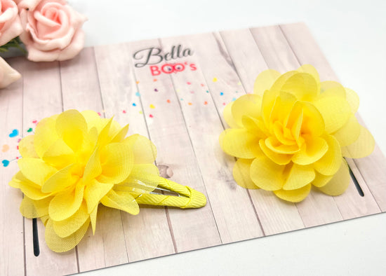 Tulle Flower Hair Clip Set - Yellow