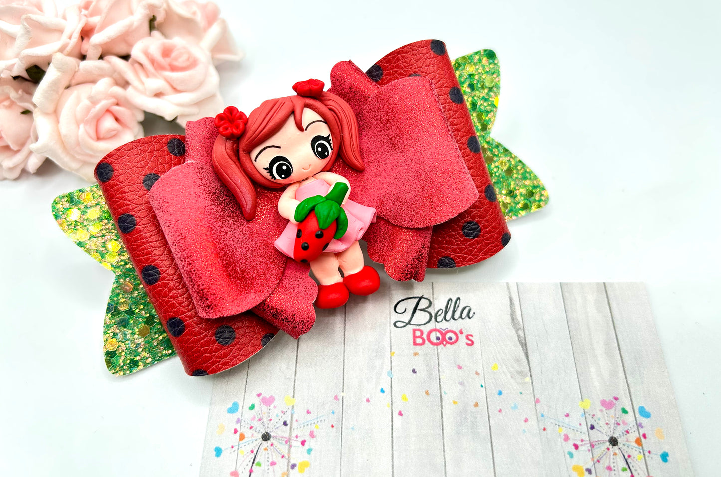 Load image into Gallery viewer, Strawberry Girl Delight Hair Bow - Handcrafted Clay
