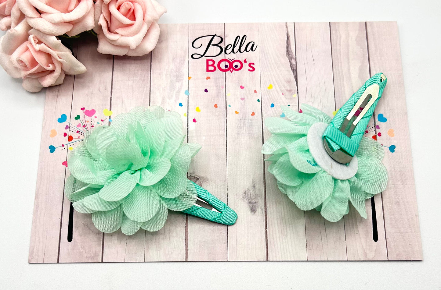 Load image into Gallery viewer, Tulle Flower Hair Clip Set - Soft Mint
