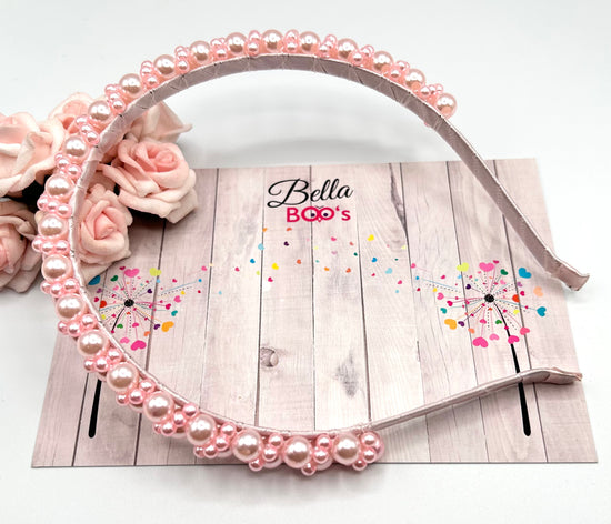 Pink Faux Pearl Cluster Hair Band