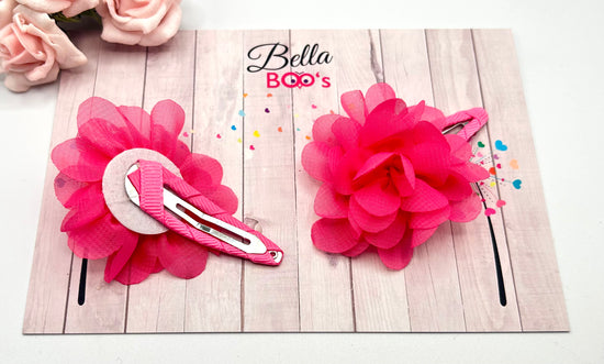 Load image into Gallery viewer, Tulle Flower Hair Clip Set - Bright Pink
