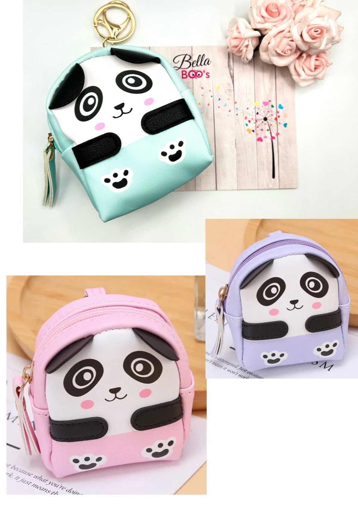 Panda Purse Keyring/Chain - Choose Your Colour in