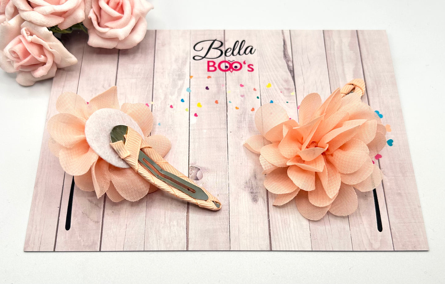 Tulle Flower Hair Clip Set - Peach