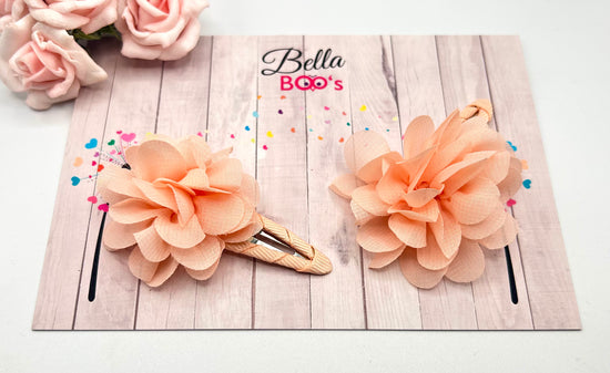Tulle Flower Hair Clip Set - Peach