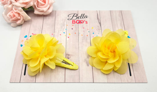 Tulle Flower Hair Clip Set - Yellow