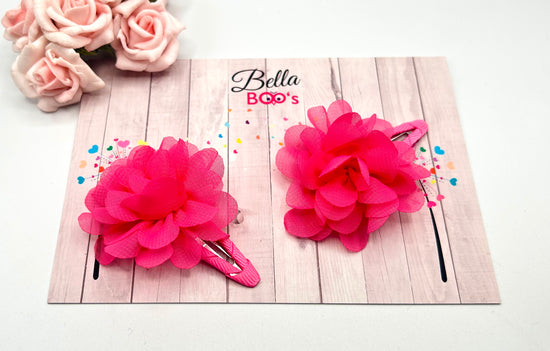 Load image into Gallery viewer, Tulle Flower Hair Clip Set - Bright Pink
