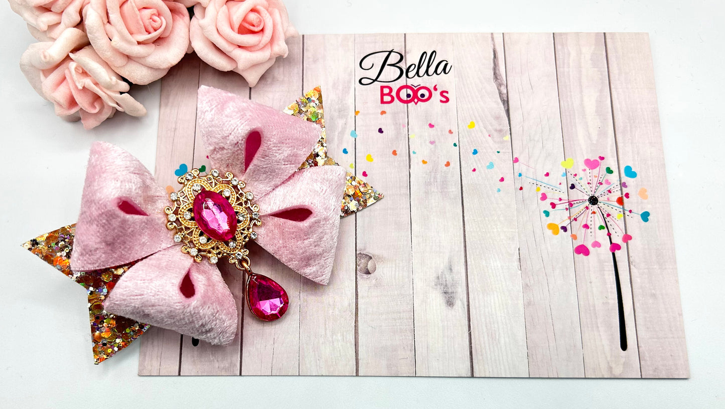 Load image into Gallery viewer, Pink &amp;amp; Gold Droplet Hair Bow
