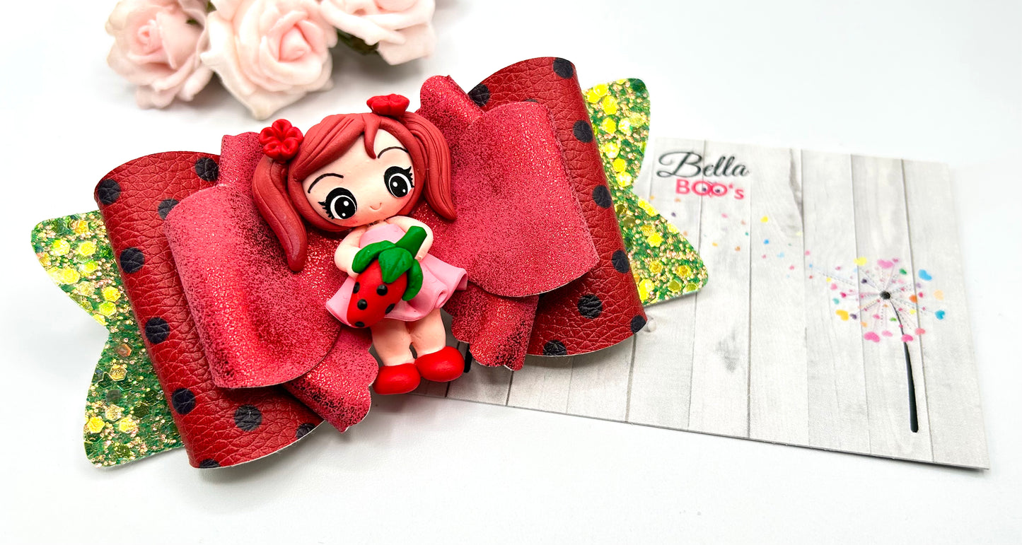 Load image into Gallery viewer, Strawberry Girl Delight Hair Bow - Handcrafted Clay
