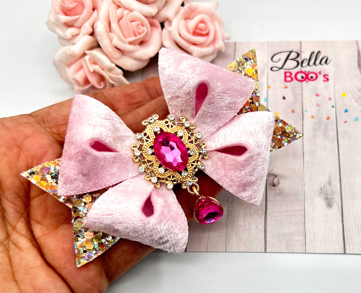 Pink & Gold Droplet Hair Bow
