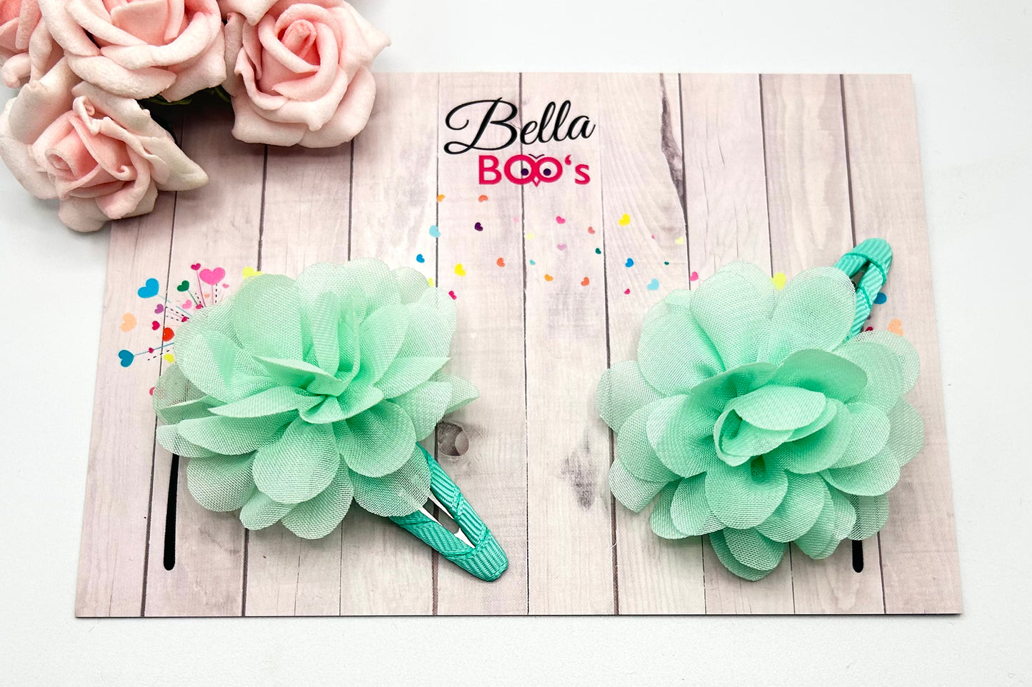 Tulle Flower Hair Clip Set - Soft Mint