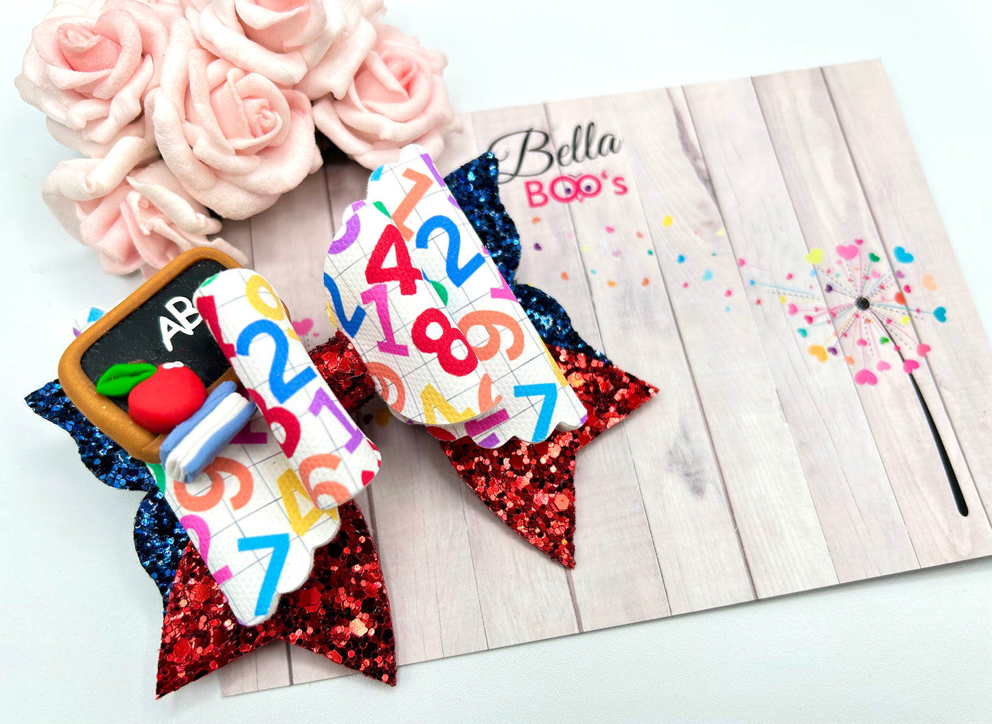 Chalk Board & Numbers Hair Bow - Handcrafted Clay