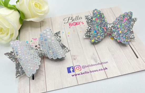 Load image into Gallery viewer, Bella Hair Bow Set - Silver Twinkle
