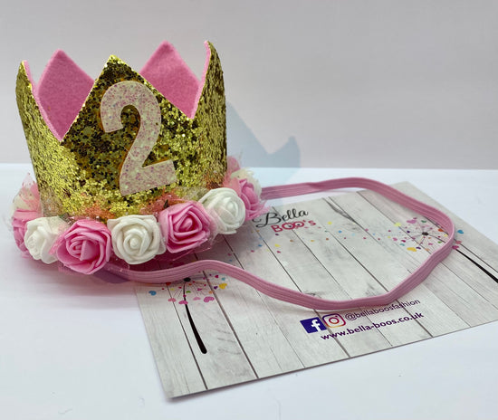 Birthday Crown With Pink/White- Peach/Pink White Flowers - Select Your Age