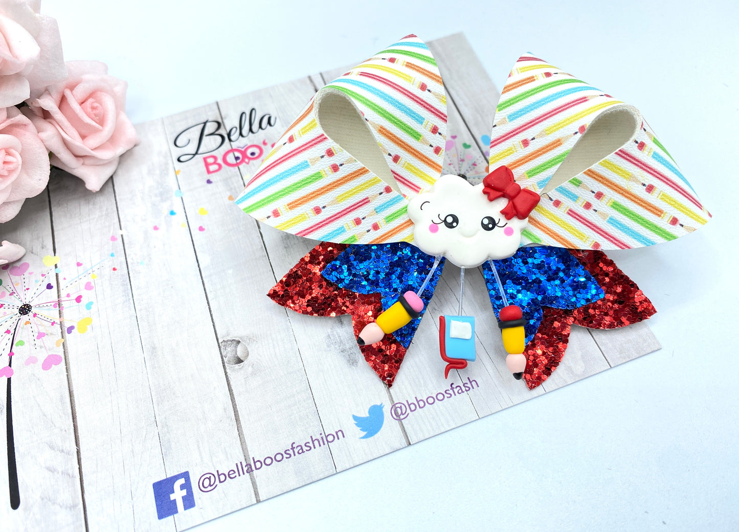 Fun For School Hair Bow - Handcrafted Clay