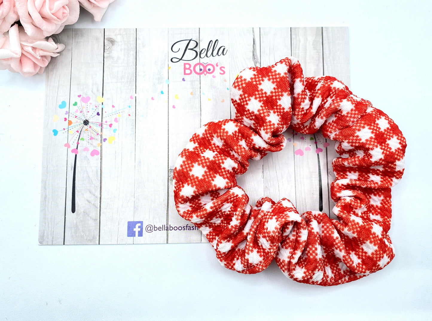 Load image into Gallery viewer, Red &amp;amp; White Check Scrunchie
