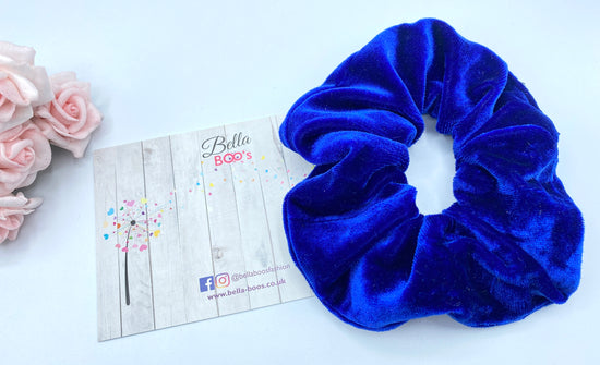 Load image into Gallery viewer, Soft Velour Royal Blue Scrunchie
