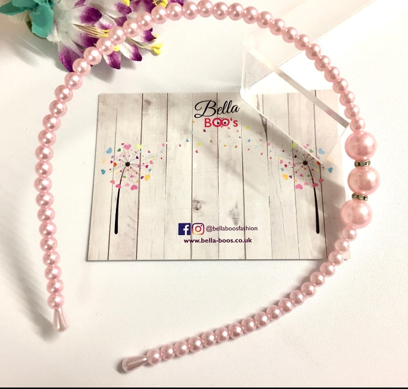 Load image into Gallery viewer, Baby Pink Faux Pearl &amp;amp; Diamante  Hair Band
