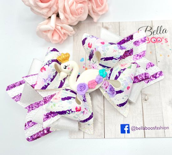 Swan Princess Hair Bow - Handcrafted Clay