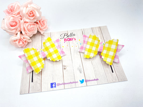 Bella Hair Bow Set - Pink & Lemon Check