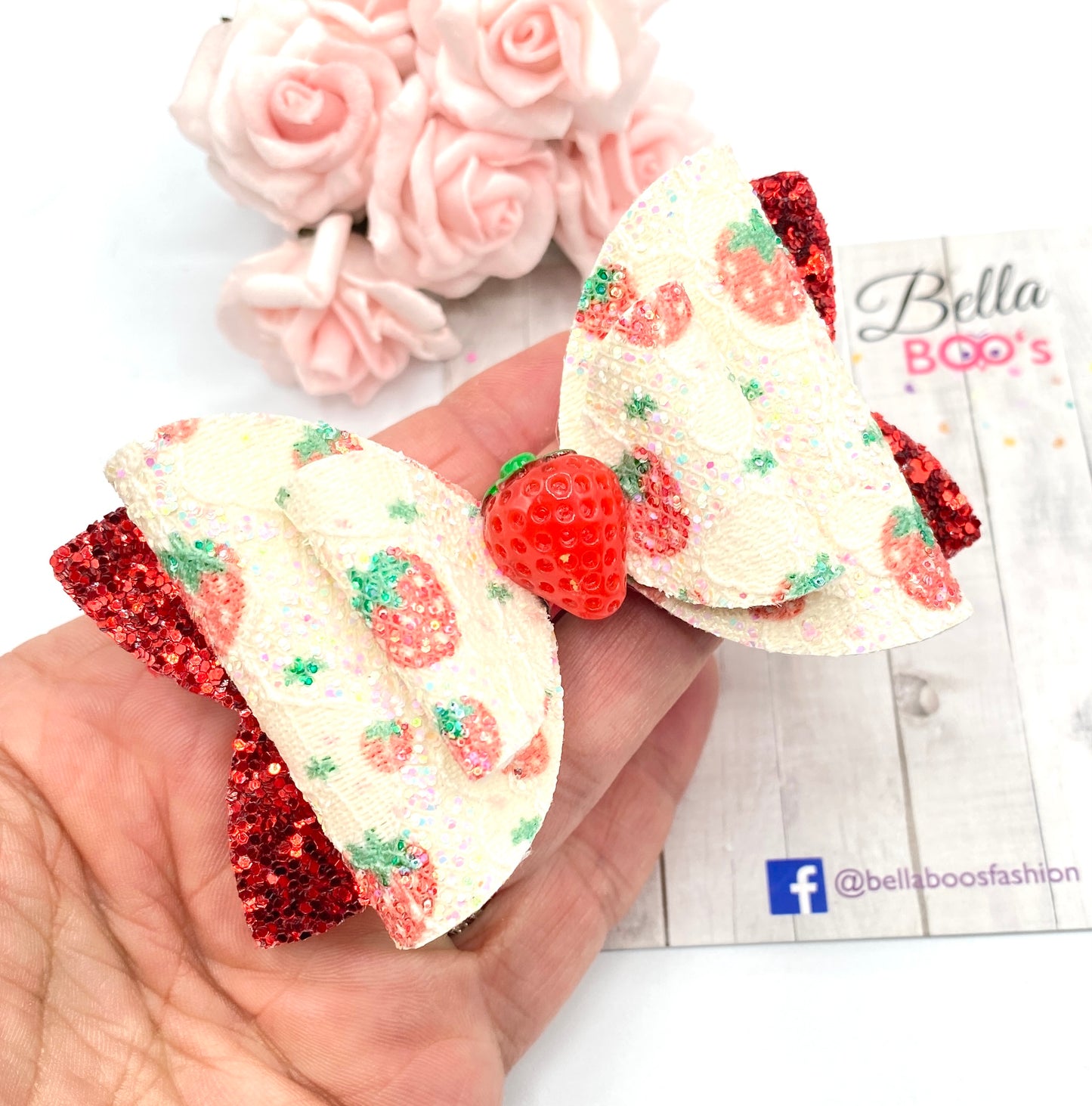 Strawberry Glitter Hair Bow