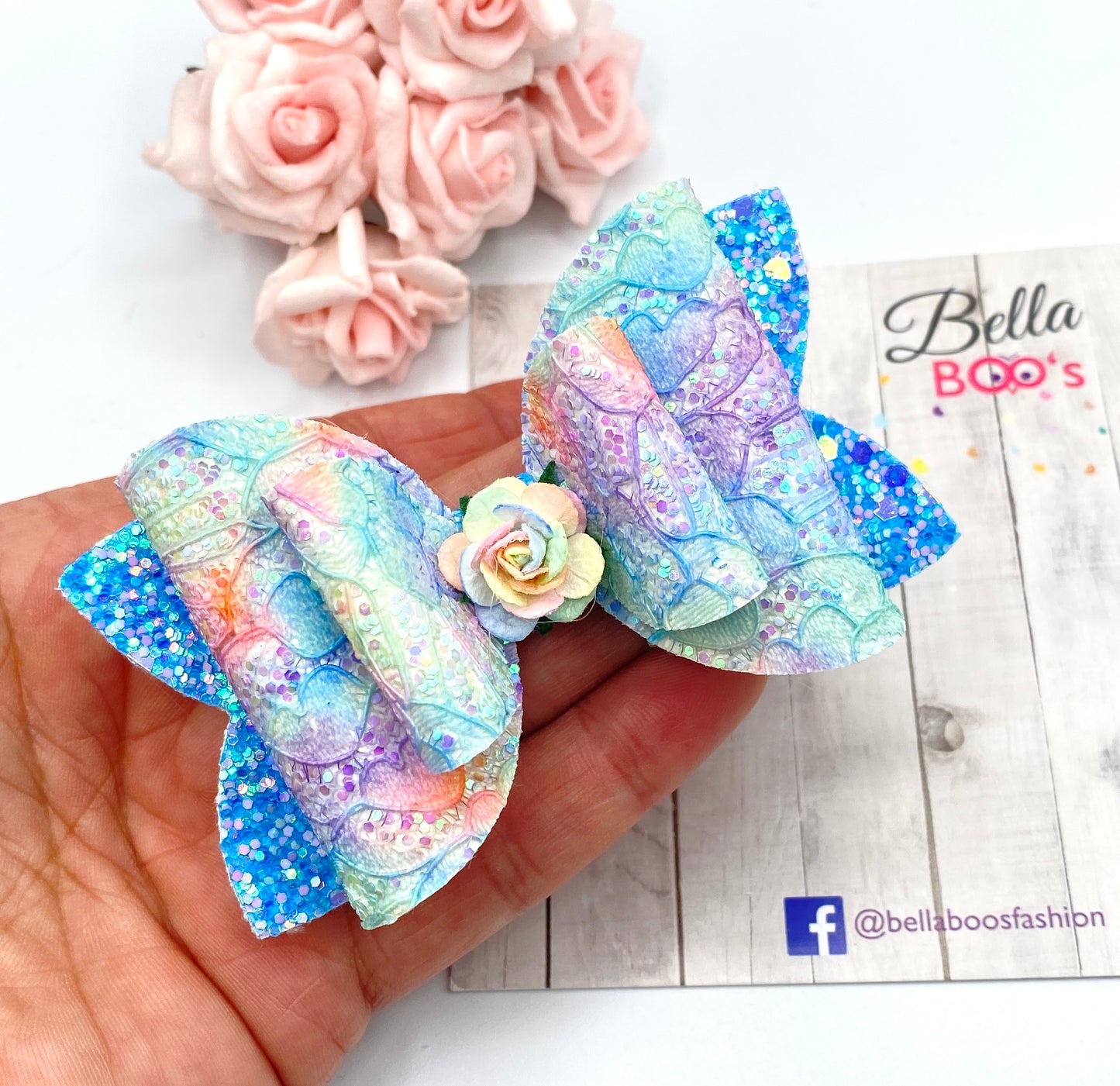 Load image into Gallery viewer, Rainbow Glitter Lace Hair Bow
