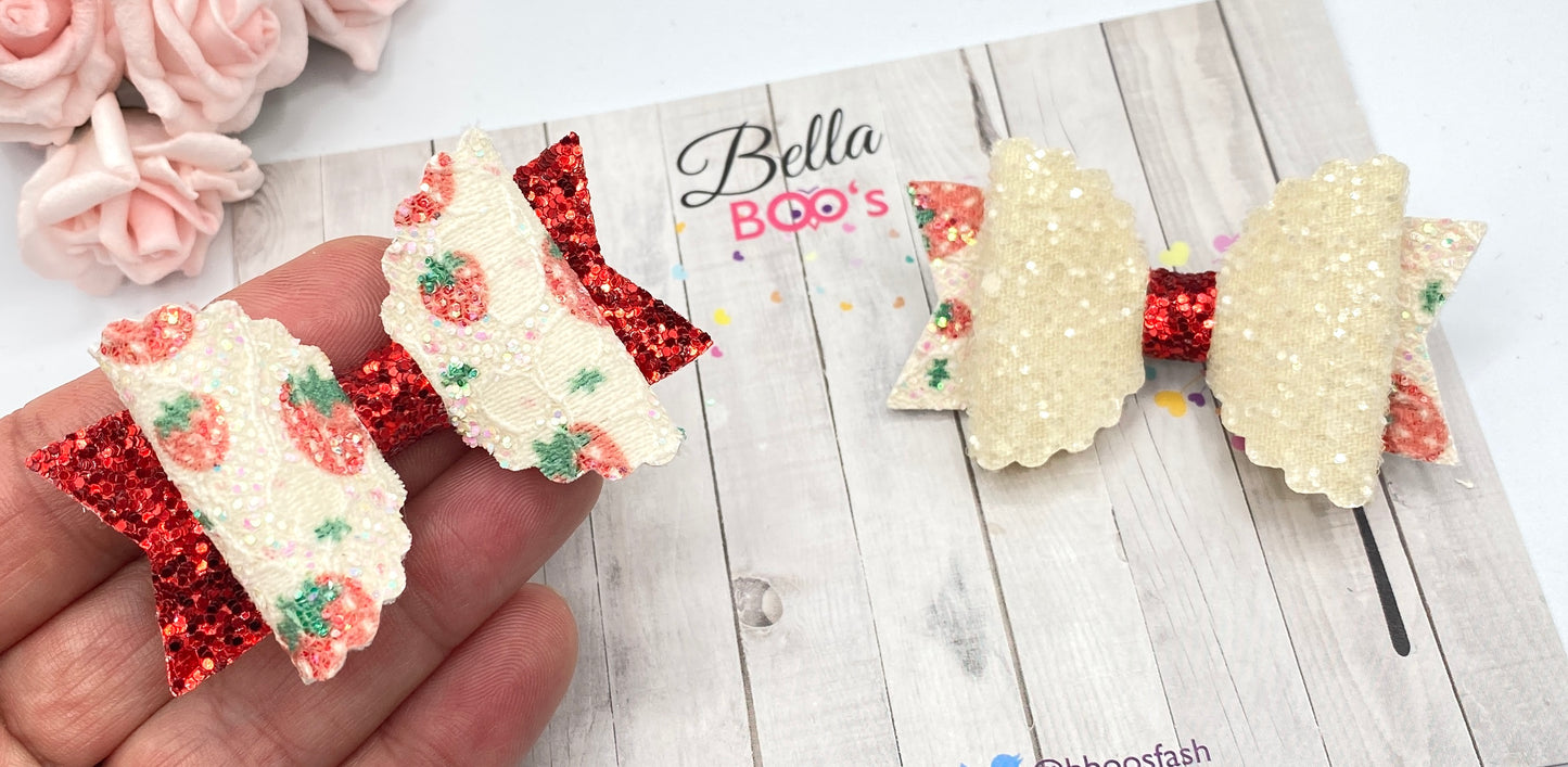 Load image into Gallery viewer, Bella Hair Bow Set - Glitter Strawberry
