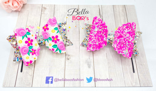 Load image into Gallery viewer, Bella Hair Bow Set - Sparkly Pink Floral
