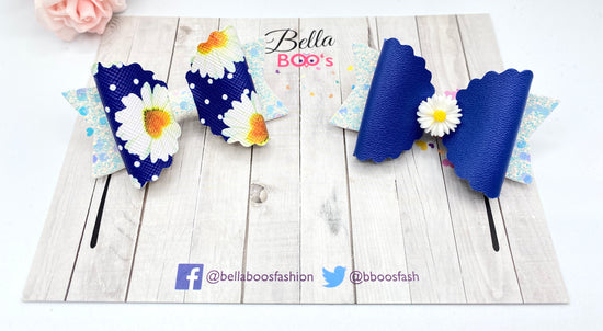 Load image into Gallery viewer, Bella Hair Bow Set - Blue Daisy
