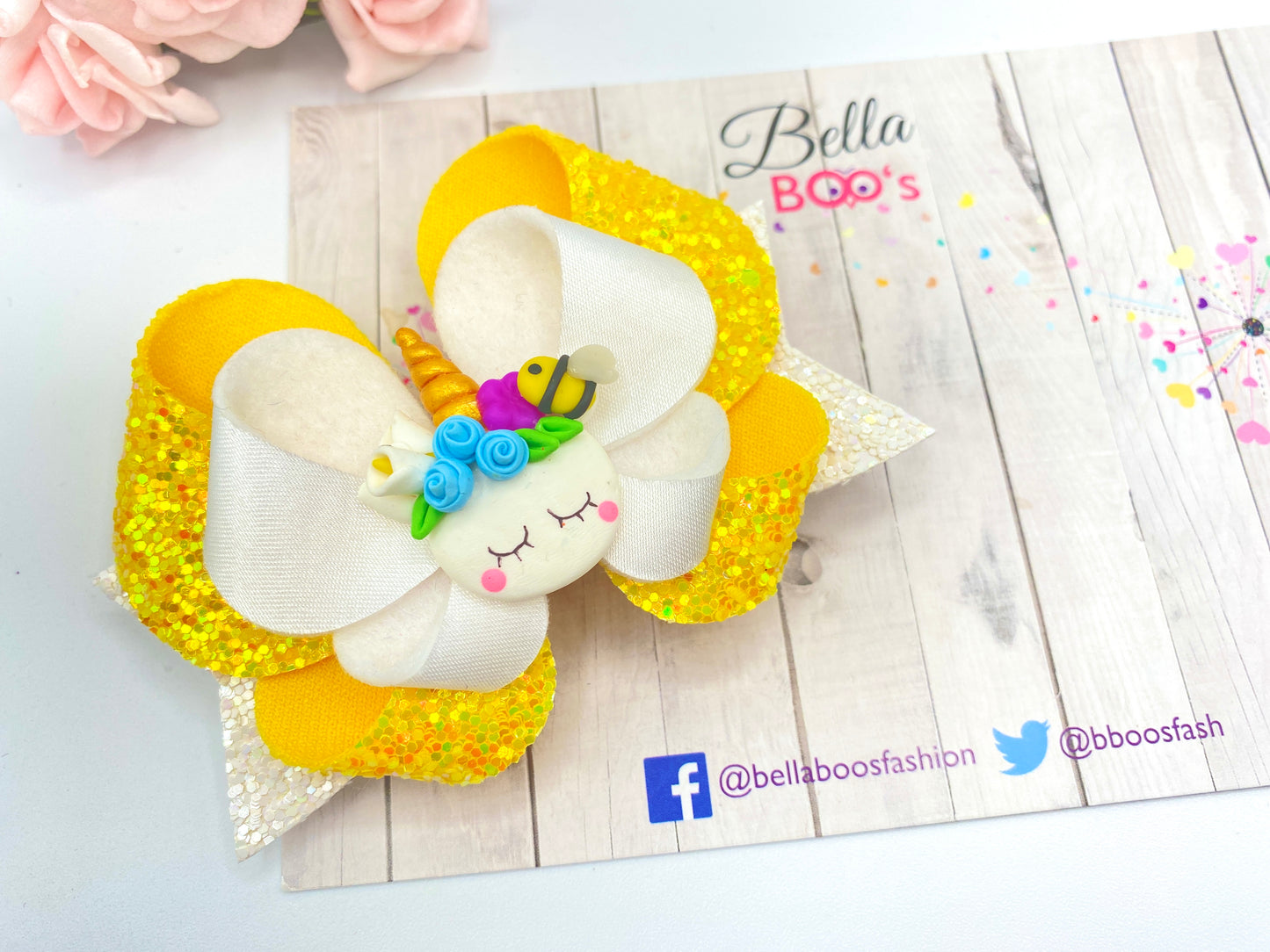 Unicorn Bumblebee Hair Bow - Handcrafted Clay
