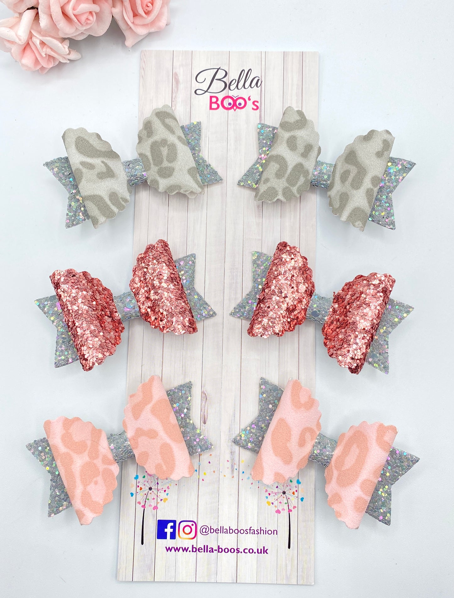 Pigtail Hair Bow Set - Pinks & Grey
