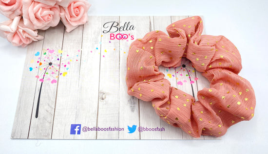 Load image into Gallery viewer, Blush Pink &amp;amp; Gold Spotty Scrunchie
