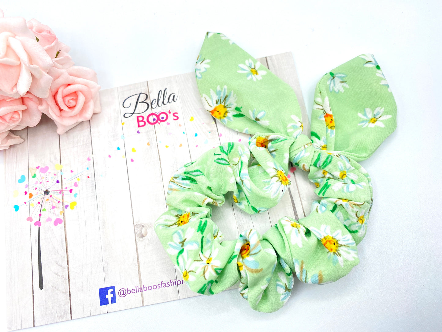 Load image into Gallery viewer, Rabbit Ear Hair Scrunchie - Mint Daisy
