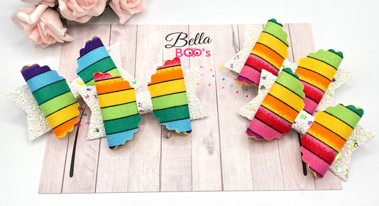 Load image into Gallery viewer, Bella Pigtail Hair Bows- Set Of 2- Rainbow
