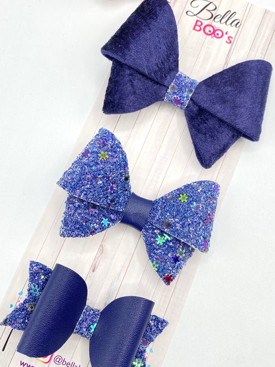 Load image into Gallery viewer, Navy Hair Bow Trio
