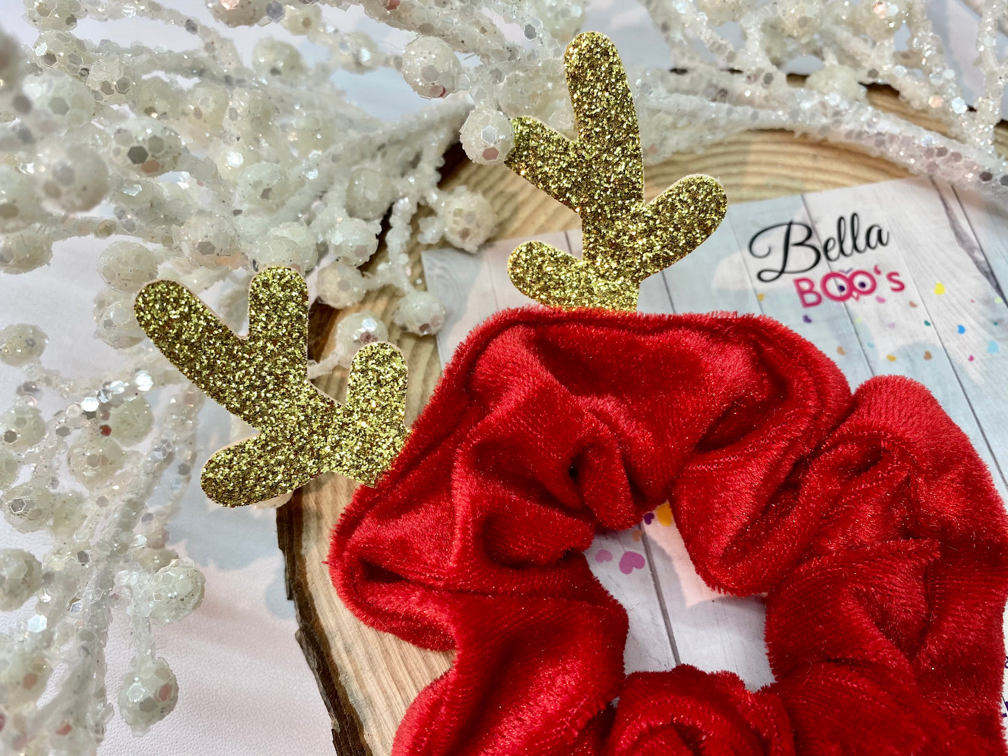 Christmas Hair Scrunchie - Red & Gold Xmas Antler