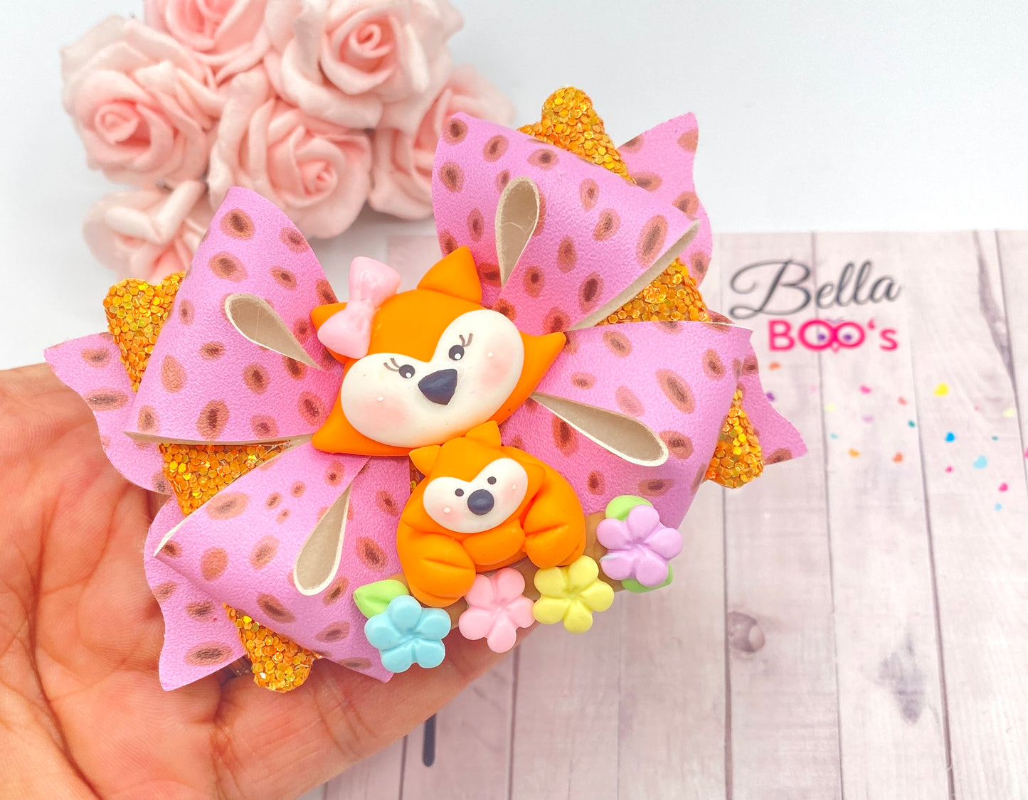 Load image into Gallery viewer, Mummy &amp;amp; Me Fox Hair Bow  Handcrafted Clay
